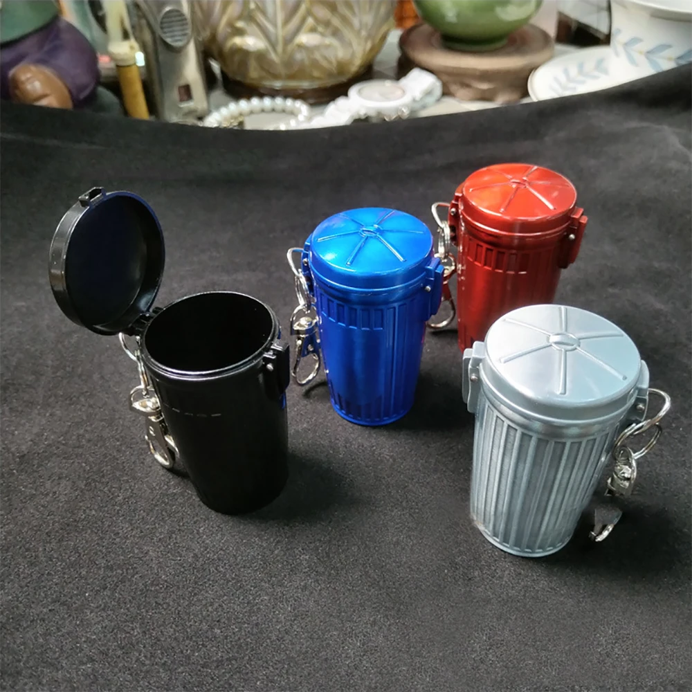 1Pcs Mini Portable Ashtray with Lid Aluminum Storage Tube Windproof Cigarettes Ashtray with Keychain Ash Holder Outdoor