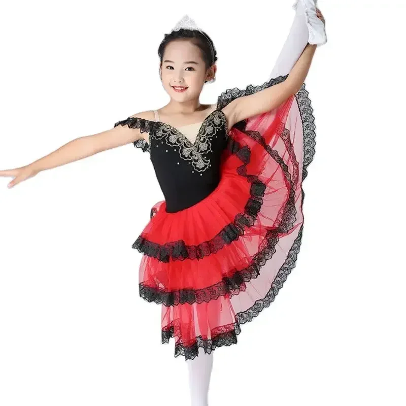 

2025Professional Romantic Long Skirt Black Red Adult Children's Ballet Performance Dress