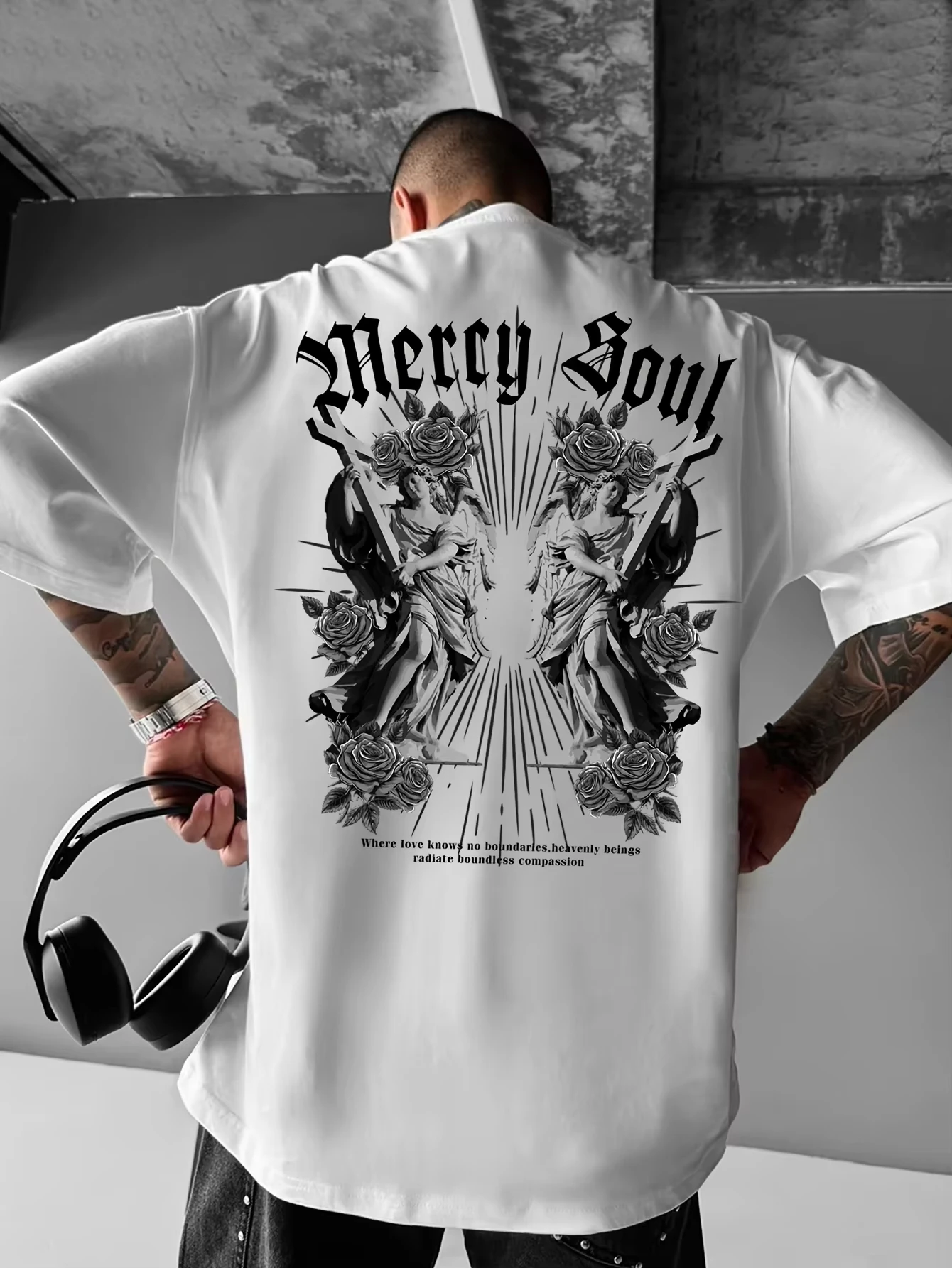2026 New Men Summer American-style Casual Lettered Loose T-shirt Cotton Material Versatile and Trend