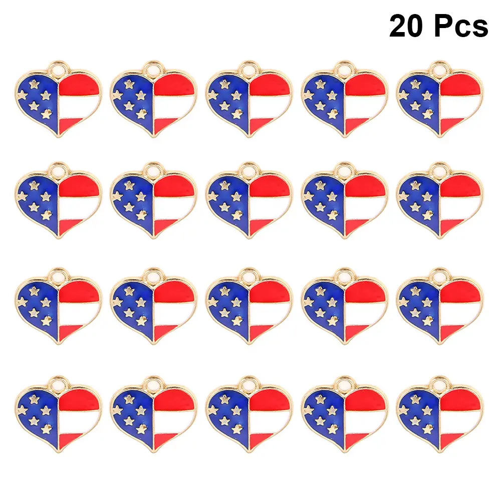 

20 шт. подвесок-сердечек с флагом, из сплава, для самостоятельного изготовления украшений, аксессуары для ожерелий, браслетов, брелоков, украшения ко Дню независимости