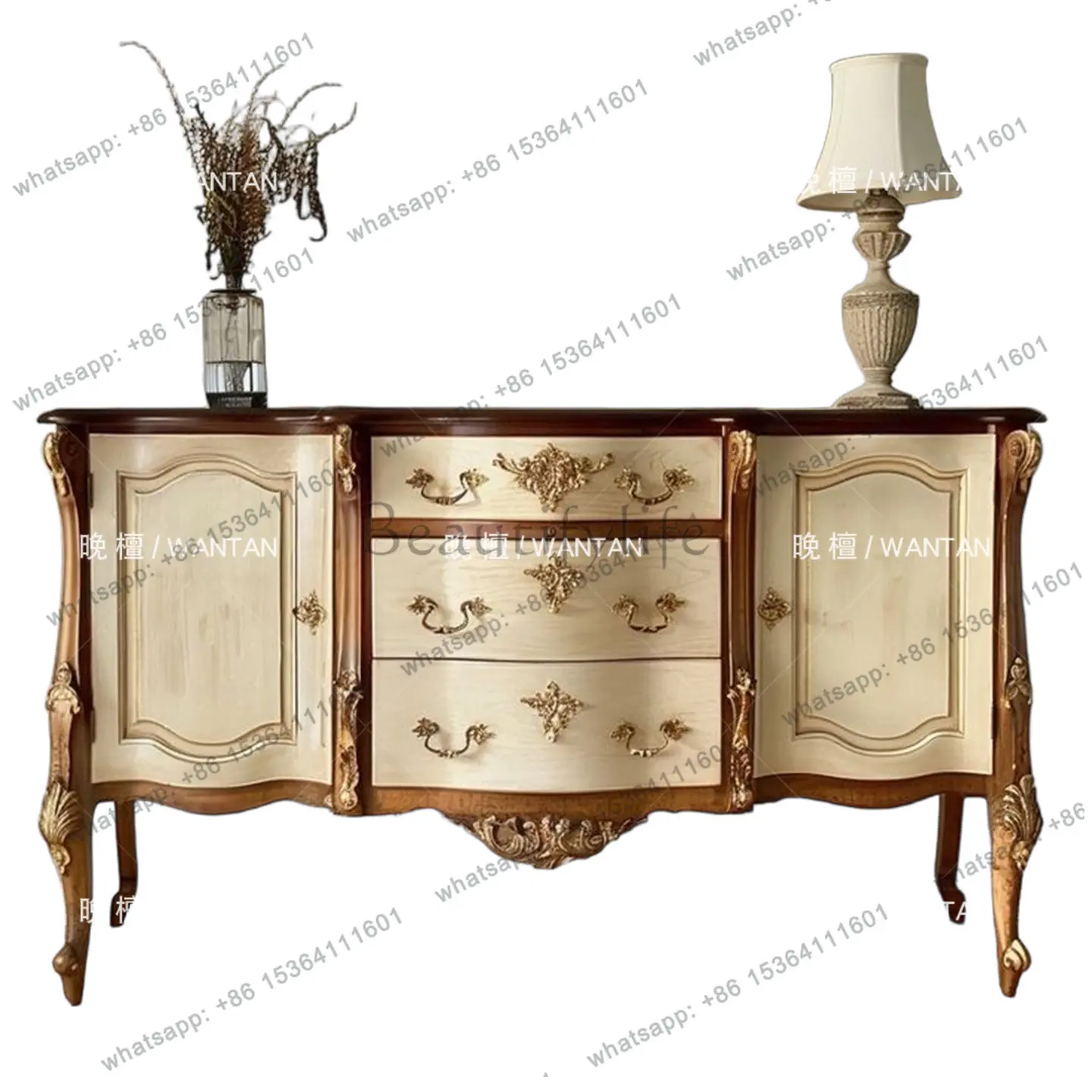

French retro solid wood porch cabinet retro style home living room decorative locker