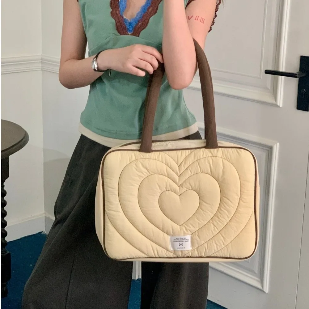 Quilted Laptop Shoulder Bag Padded Protection 11 13 14 15 15.6 16 Inch Notebook Pouch Ultralight Heart Embroidery Laptop Bag