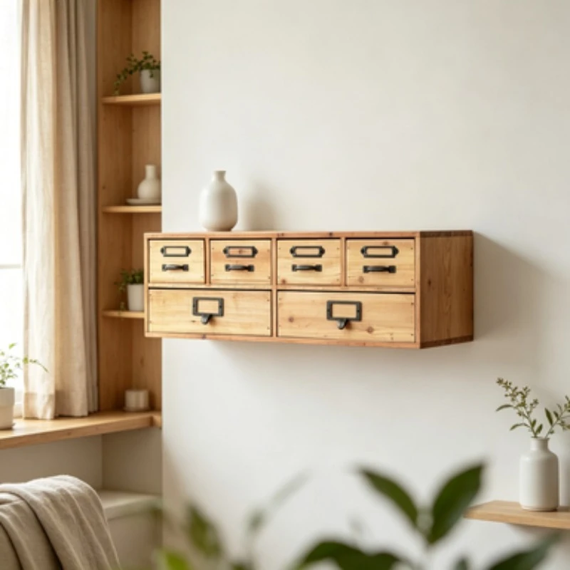 Solid Wood Jewelry Storage Box Drawer Type Wall Mount Cabinet Multi-purpose Tableware Organizer Home Sundry Sorting Container