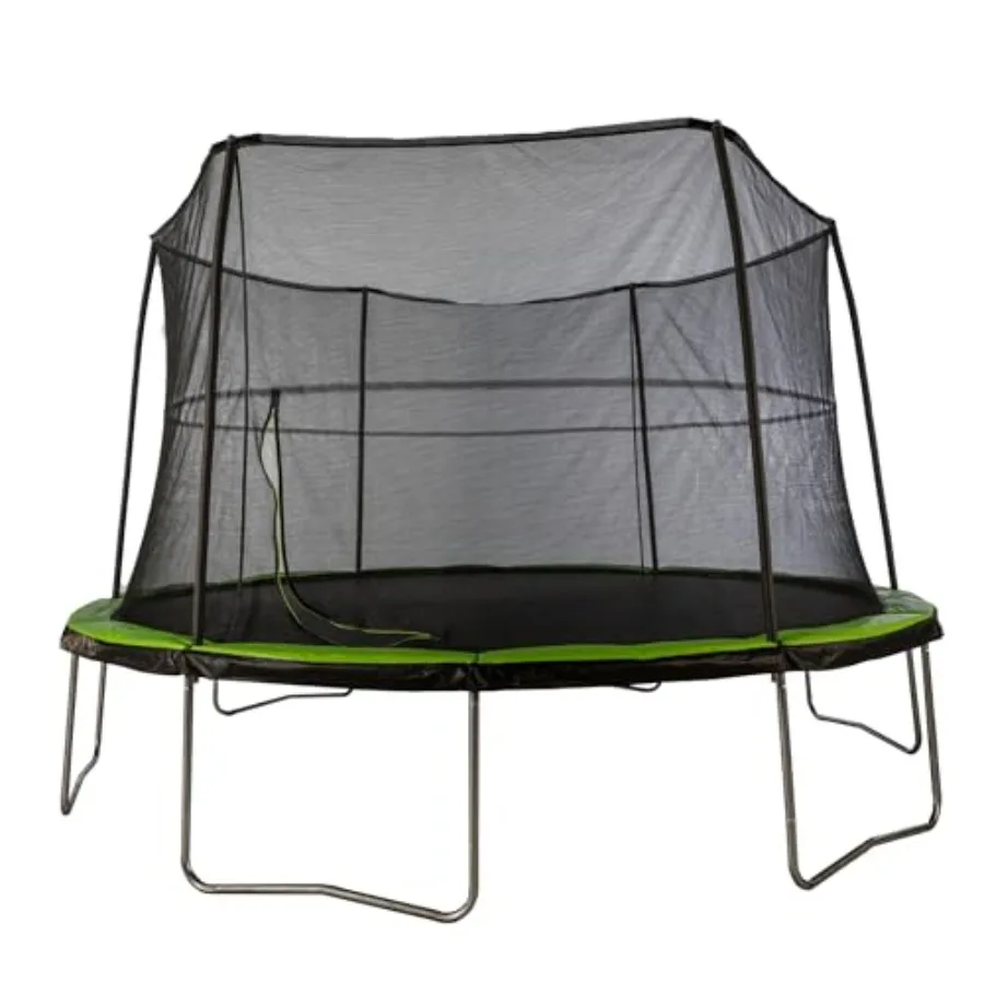 ترامبولين دائري بطول 14 قدمًا ونظام غلاف مع إطارات فولاذية مجلفنة وسعة 200 رطل للبالغين مثالي للظهر