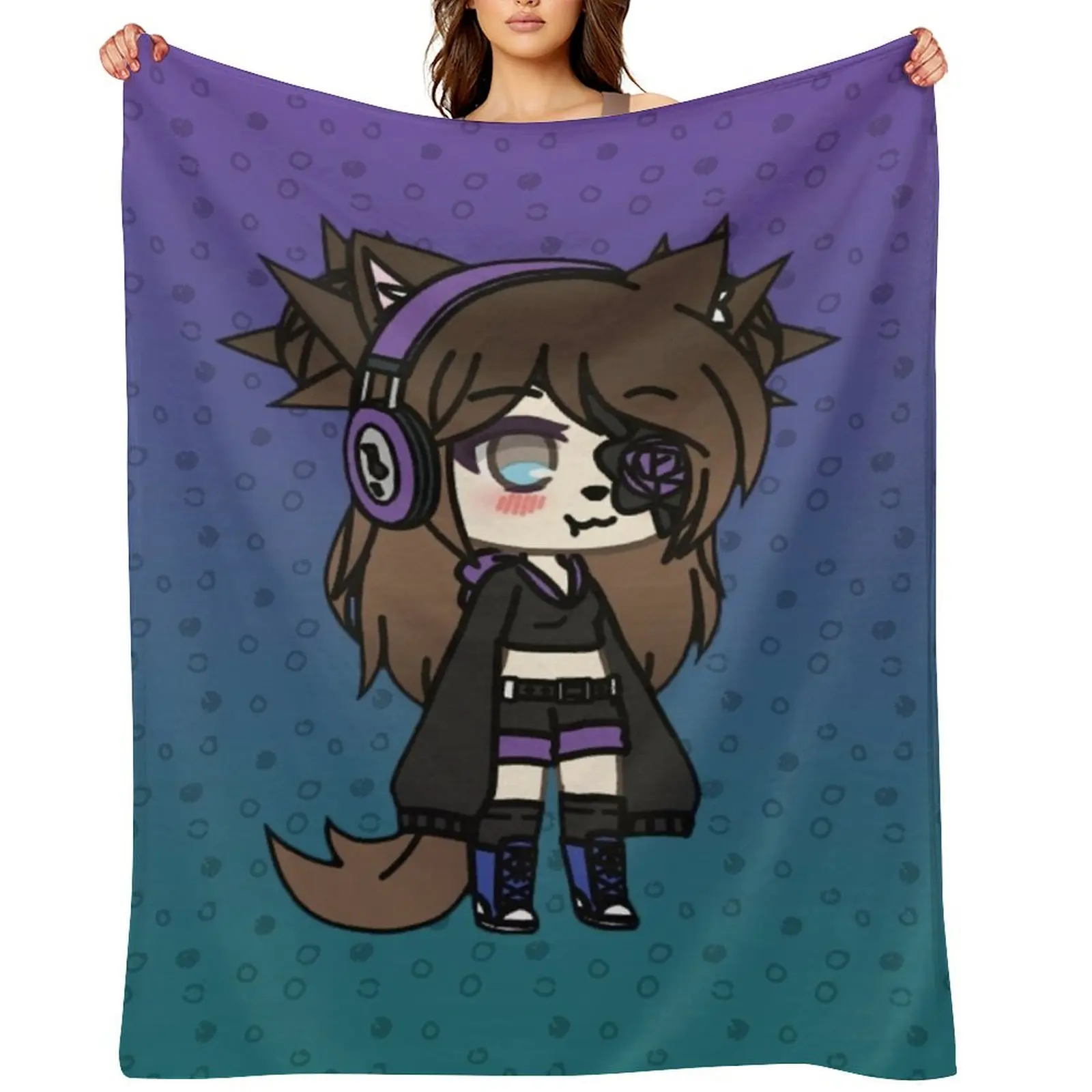 

Gacha Life Series - Karin the strange goth girl with the eye patch Throw Blanket Comforter Cute Plaid manga Blankets