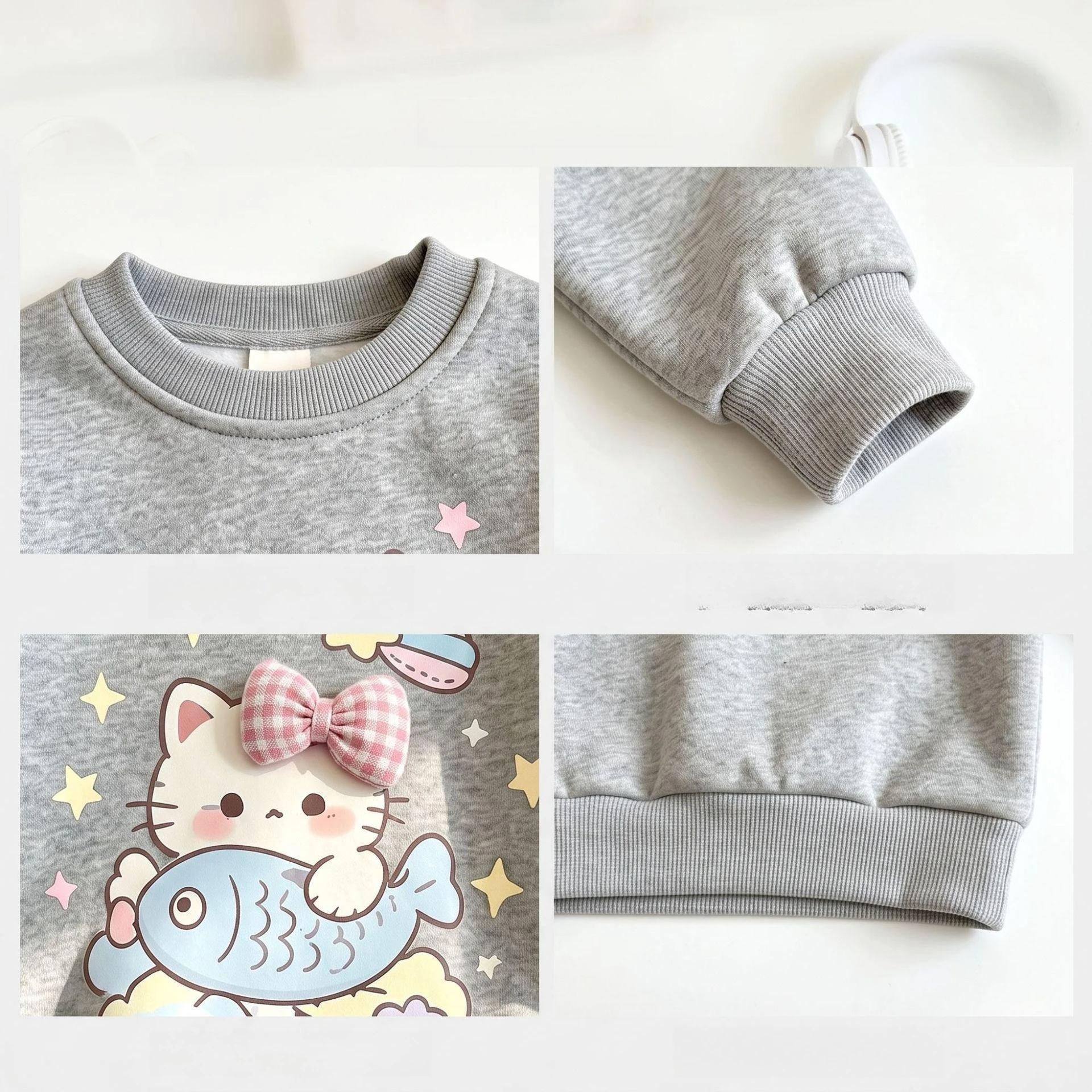 Mädchen-Cartoon-Katzen-Sweatshirt & Weitbein-Hosen-Set – Süßes koreanisches 2-teiliges Outfit für Kinder, lässige lockere Frühlings- und Herbstkleidung – Detail 1