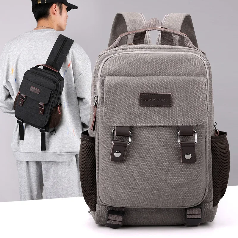 Pequenos Mens Mochilas de Lona Mochilas Casuais para Homens 2023 Mini Male School Bag Rucksack Man Multi-função Crossbody Bags Travel