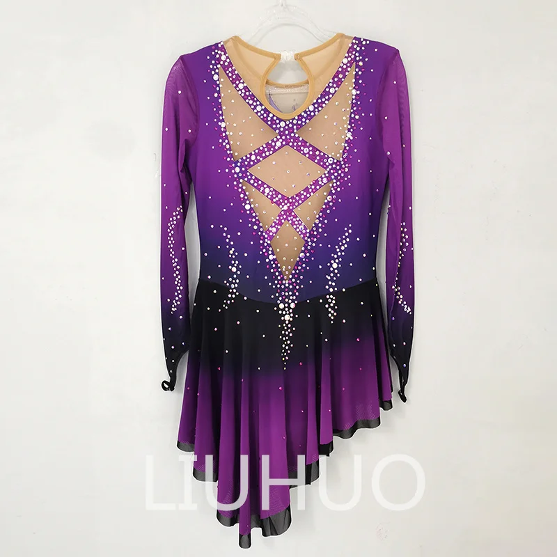 LIUHUO Professional Customized Figure Skating Performance Dress Woman Competition Grading Skating Skirt for Woman Long Sleeves