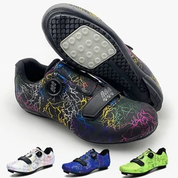 Professional Men Cycling Shoes Unisex Lockless Lightning Pattern Bicycle Hard-Soled Shoes MTB Women Road Cycling Training Shoes