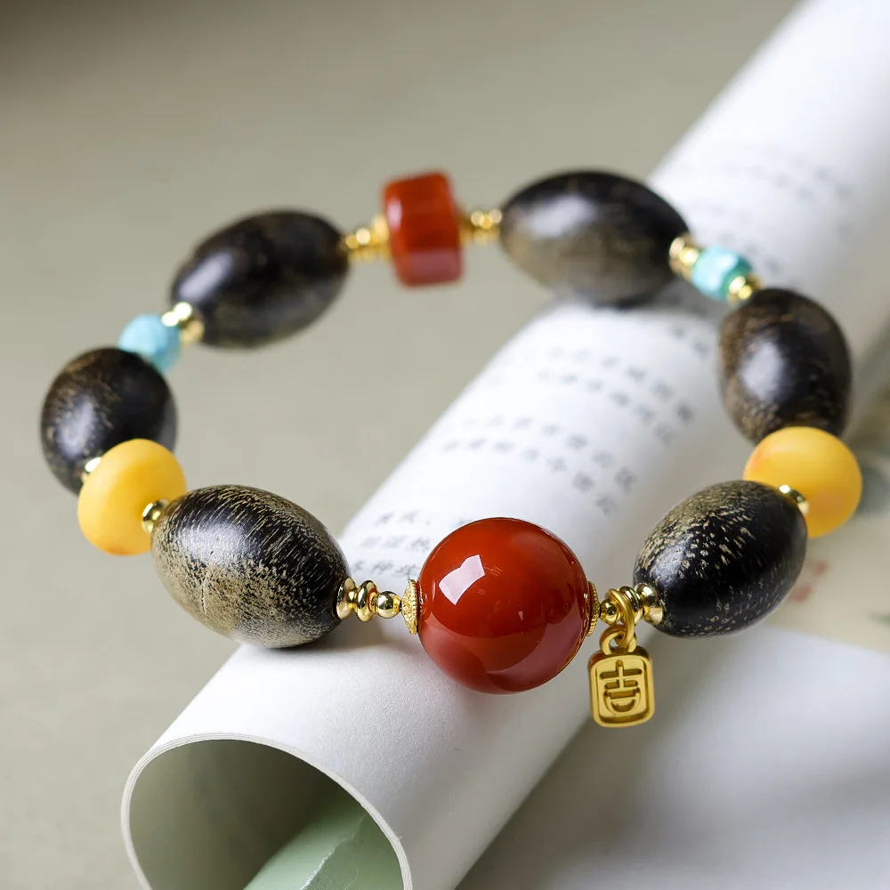 New tiger skin incense wood bracelet Original cultural game warring countries red beeswax new Chinese style string