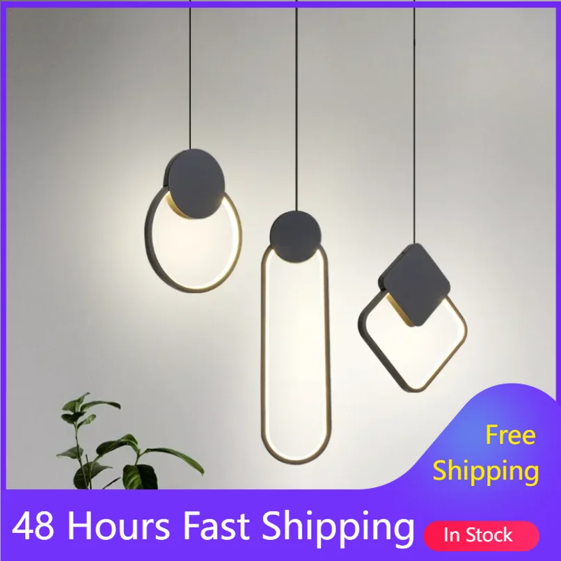 Nordic Led Ring Circle Pendant Light for Bedroom Bedside Restaurant Hobby Cafe Bar Hanging Lamp Ceiling Chandeliers Decoration