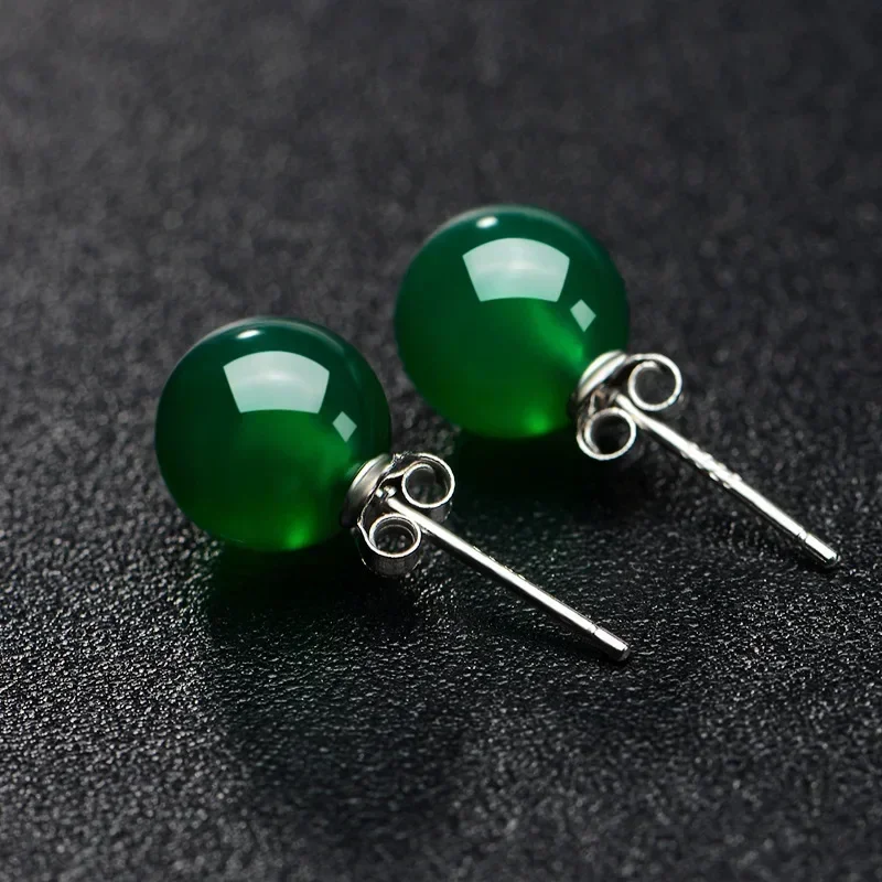 Jade Bead Earrings Energy Stone Amulet Vintage Natural Ear Studs Accessories Green Charm Women Luxury Talismans 925 Silver