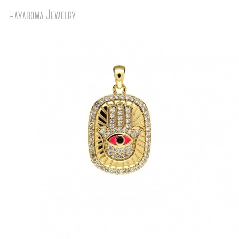 2Pcs Geometric Oblong Religious Evil Turkish Eye Metal Cubic Zirconia Copper Jewelry Gold Color Wholesale Charms PM47641