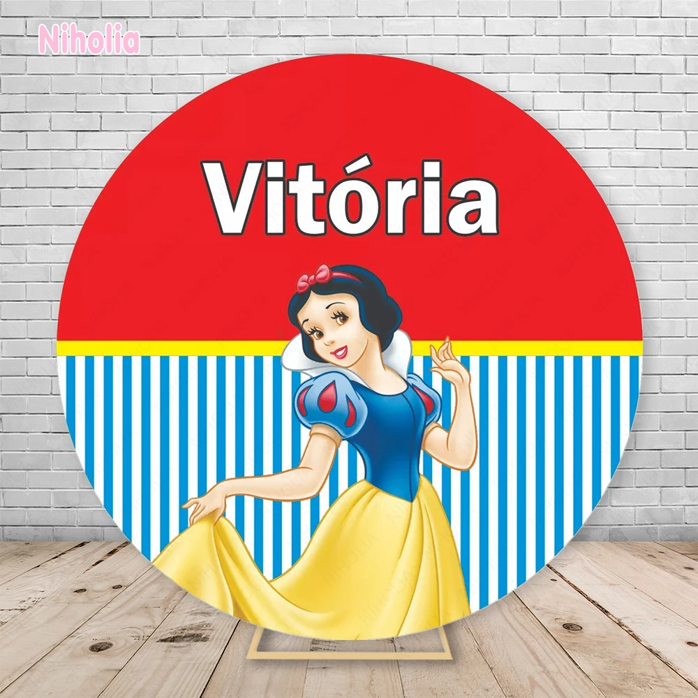 Round Backdrop Cover Snow White Princess Custom Name Girl Birthday Party Background Red Poison Apple Banner Photo Studio Decor