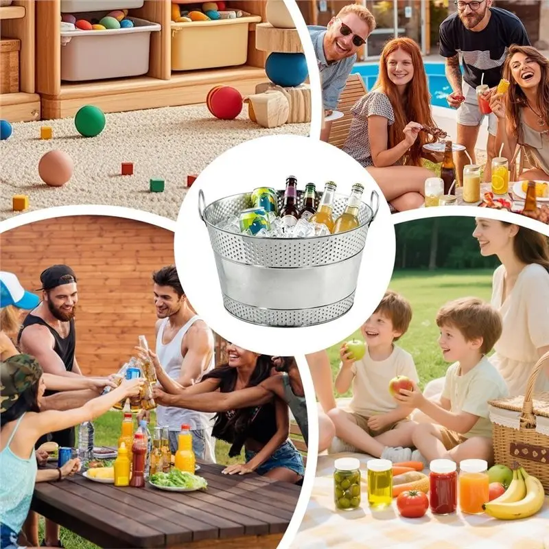 AWAH Large Metal Bucket Ice Bucket For Champagne Cocktail Cooler Beer Chilling Tub For Home Party Swimming Pool Party