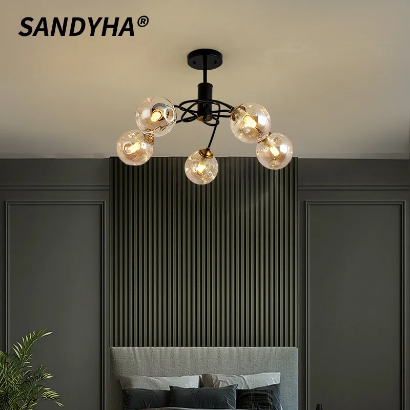 

SANDYHA современный минималистичный светодиодный подвесной светильник, люстра, стеклянный абажур, спальня, гостиная, домашний декор, акцентное освещение