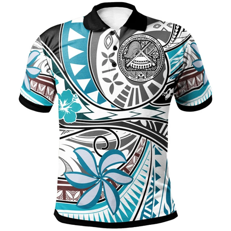 American Samoa Polo Shirts Men 3d Print Polynesian Pattern POLO Shirt For Men Hawaiian Short Sleeves Button Tees Casual Tops