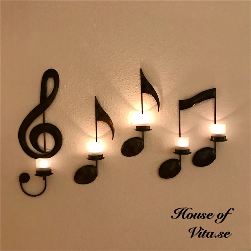 

Music Candlestick Home Decoration Music Candle Holder Wall Mount Hanging Tea Light Candle Decor For Home Office Housewarming New