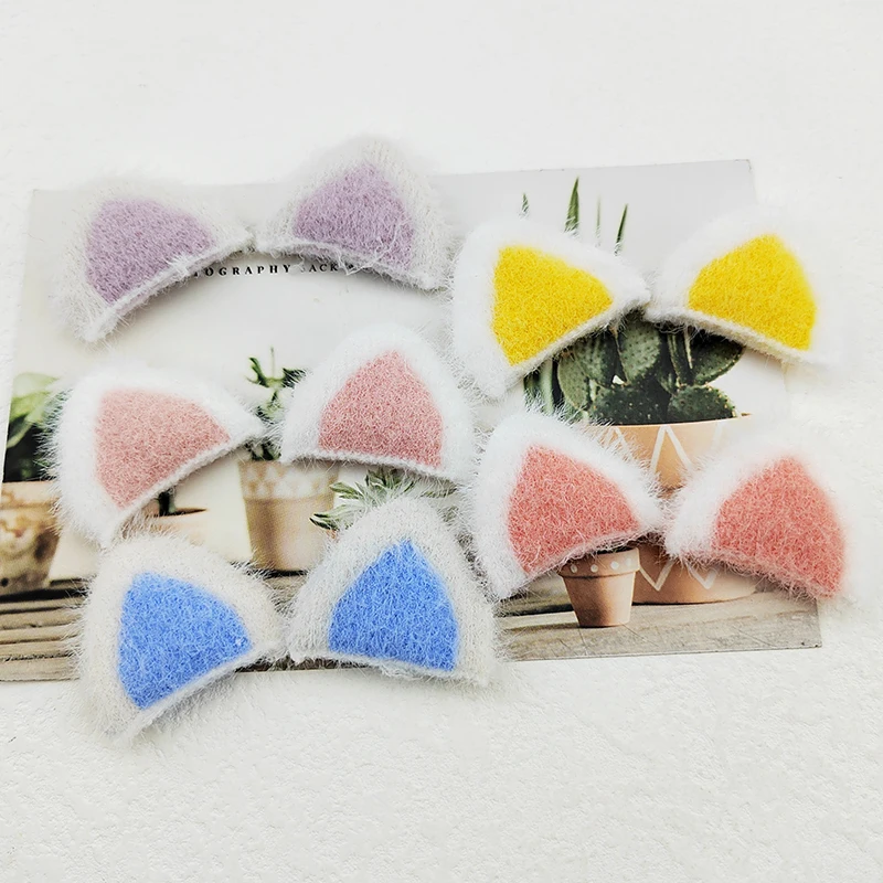 10PCS/Lot Cartoon Plush Furry Cat Ear Applique Crafts For DIY Hats Hairband Hair Clips Accessories Patches