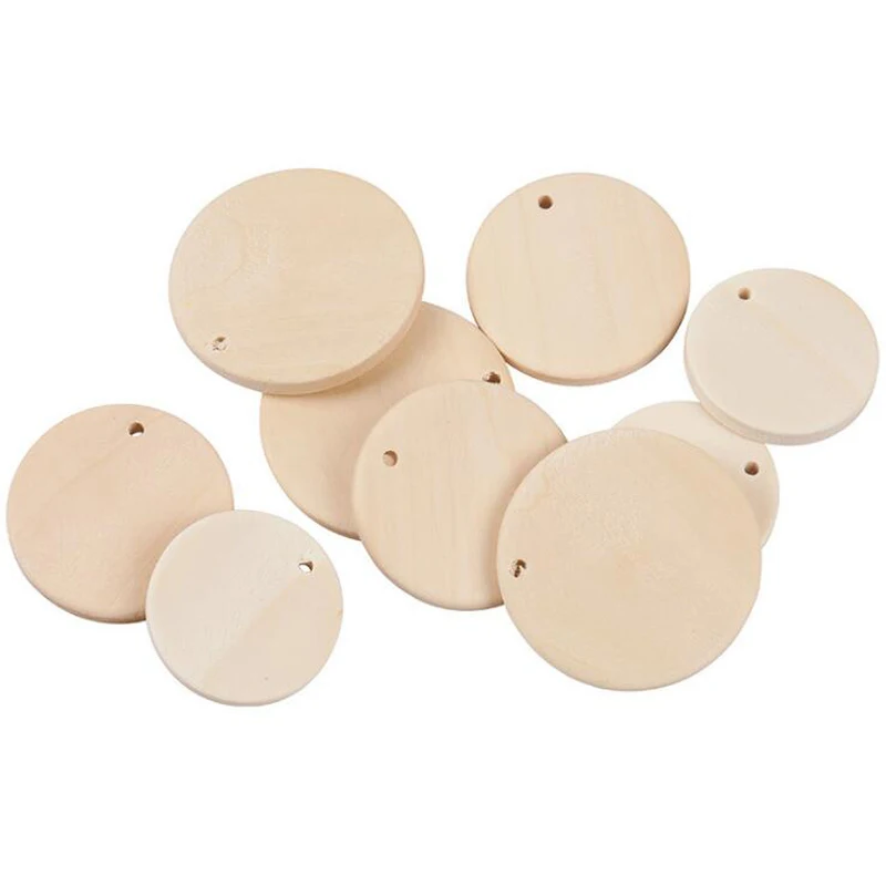 50 Pieces Round Shaped Wooden Discs Wood Tags with Hole Reminder Record Calendar Wood Chips for Birthday Board DIY Crafts