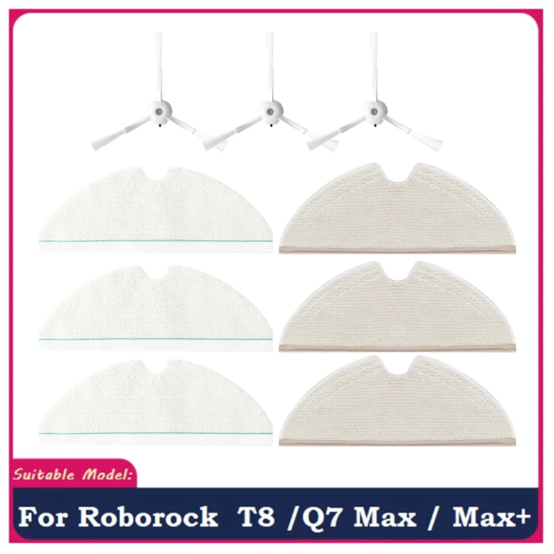 9 pz per Roborock T8/ Q7 Max / Max + Robot aspirapolvere Kit di ricambio lavabile Mop panno spazzola laterale