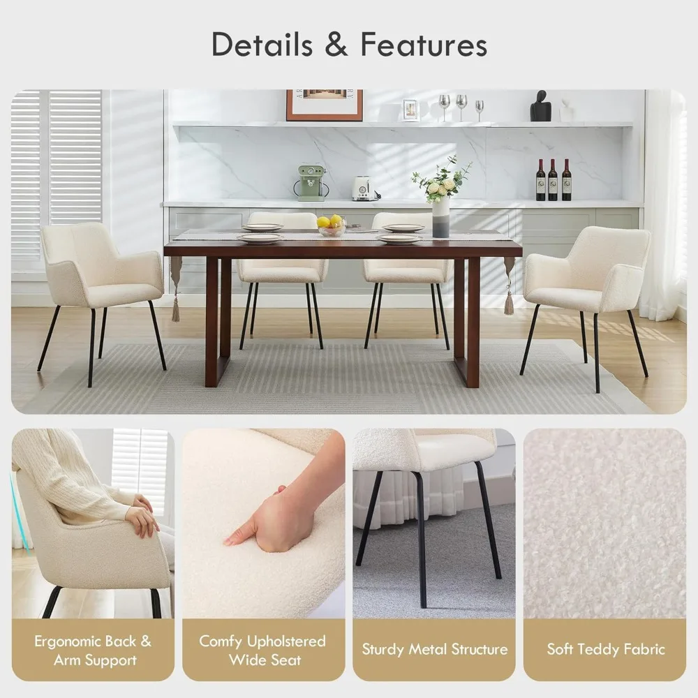 طقم كراسي طعام حديثة مكون من 2 - كراسي عشاء مطبخ شيربا منجدة بأذرع كراسي مريحة مع مقعد عريض #4