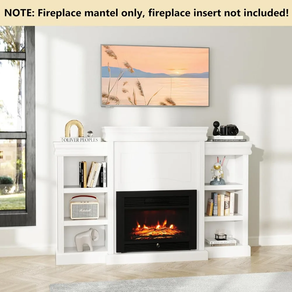 70’’ Fireplace Mantel with Storage Shelves - Wood Mantel Console Table for 28.5’’ Electric Fireplace, Media TV Stand