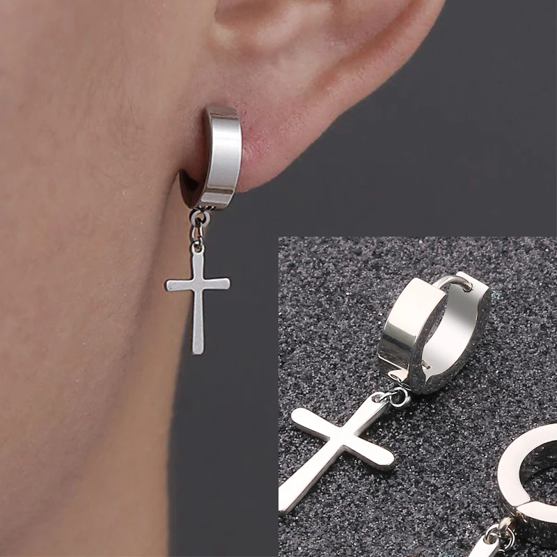 1 Pair Fashion Cross Circle Earring Stainless Steel Punk Dangle Rock Style Earrings Women Men\'s Earrings Fashion Jewelry Gift