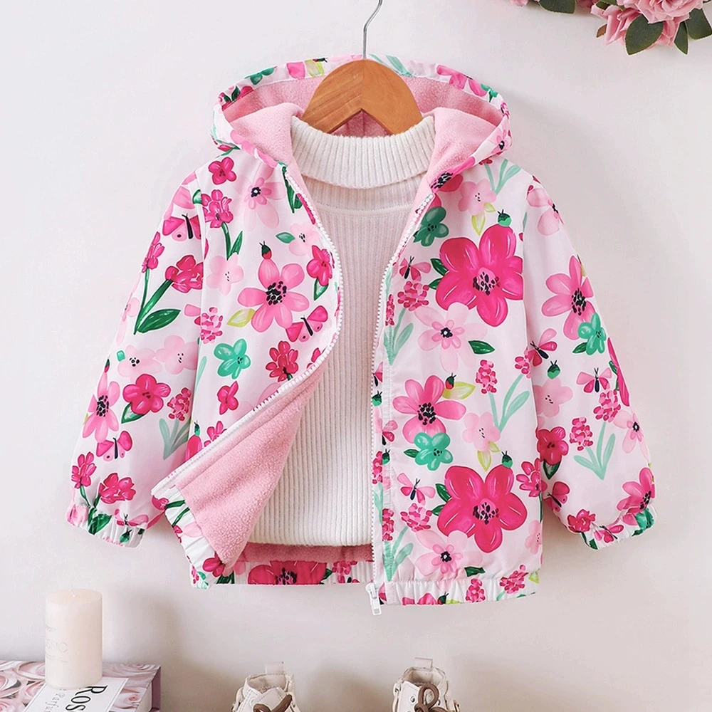 

2025 Kids Girls' Hooded Jacket Fall/Winter Outerwear Children Clothing Velvet Coat&Jacket For Baby Girls For 2 3 4 5 6 7 Years