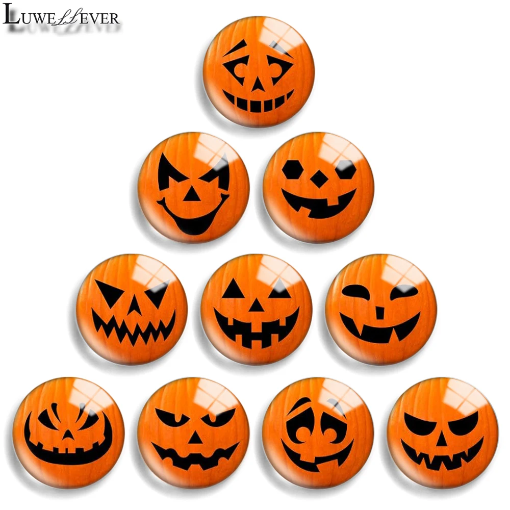 10mm 12mm 20mm 25mm 30mm 40mm 942 Pumpkin Halloween Mix Round Glass Cabochon Jewelry Finding 18mm Snap Button Charm Bracelet