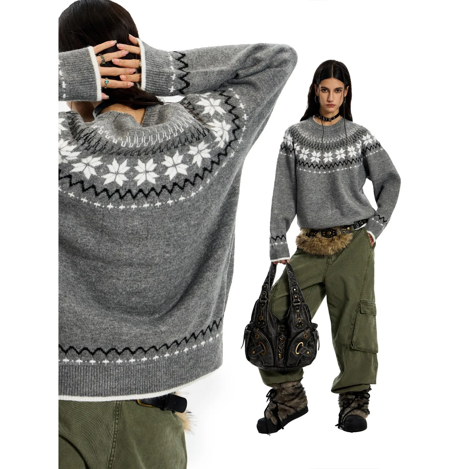 Suéter de tricô unissex 2025 aw fair isle retrô totem suéter formal masculino feminino pulôver de malha de lã para casais