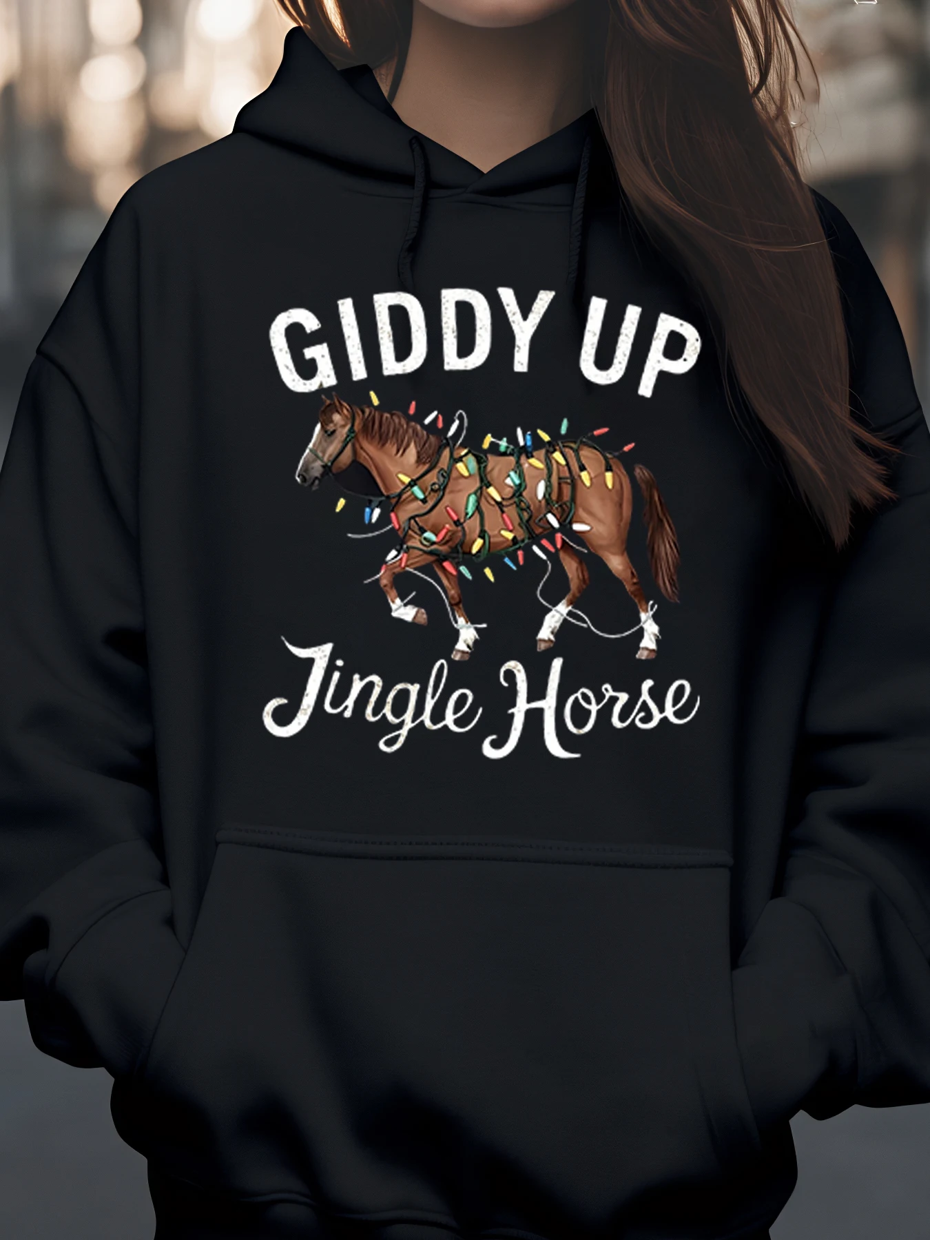 

Рождественская праздничная толстовка Giddy up Jingle Horse для женщин и девочек, повседневная одежда