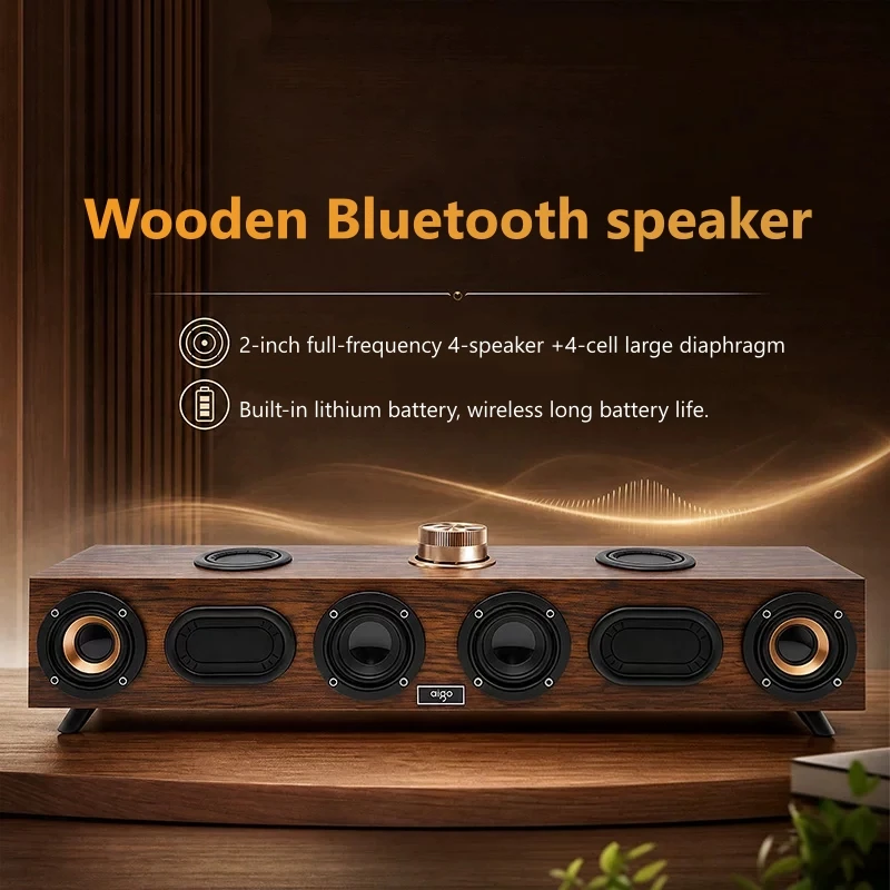 

Wooden Sound Bar Bluetooth 6.0 Wired Wireless Audio Speakers Surround Soundbar Support AUX Coaxial TF USB for Computer Game TV