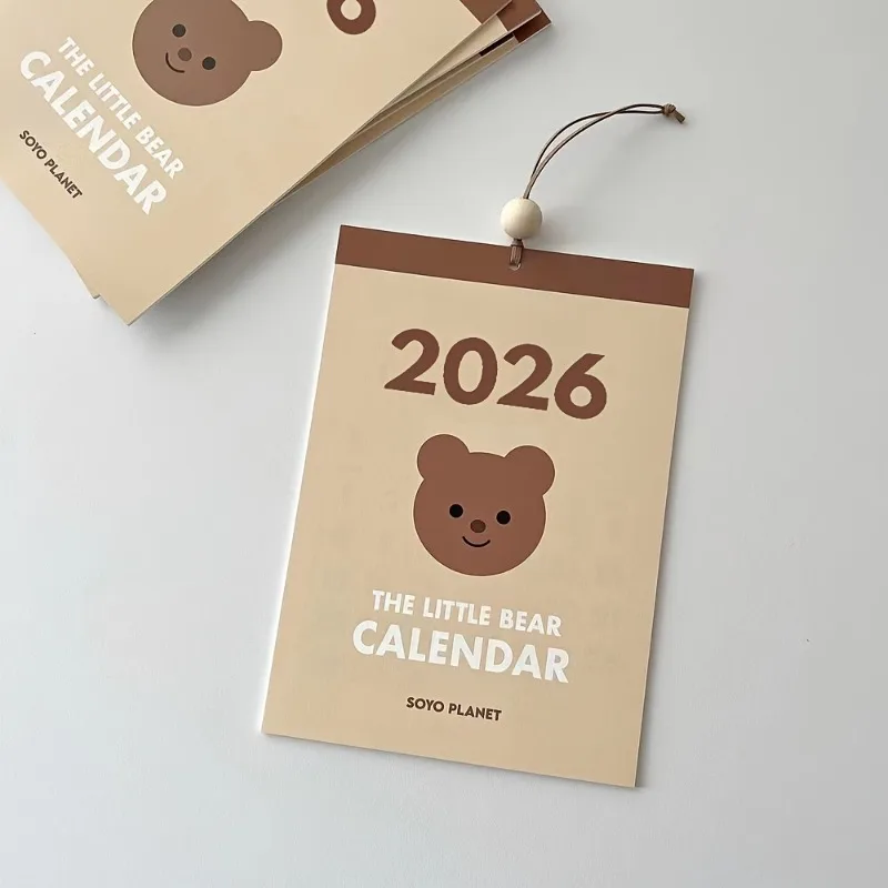 

2026 Korean Bear Decoration Calendar English Minimalist Style Office Living Room Home Decoration Popular Showdown Props