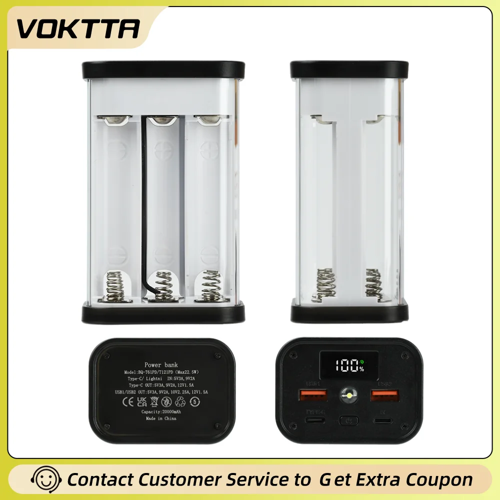 DIY 18650 Power Bank Kit Mini Ups with Transparent Shell Solderless Design Supports PD Fast Charging Portable Battery Case