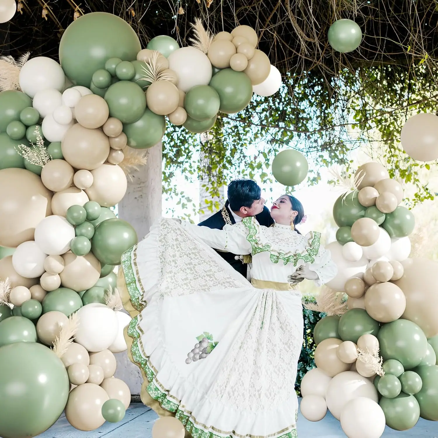 102Pcs Sage Green White Balloon Garland Arch Kit Sand White Balloons for Birthday Baby Shower Gender Reveal Party Decorations view 3