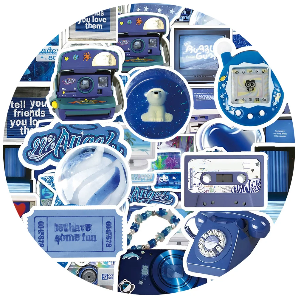 

10/30/50pcs Vintage Y2K Blue Digital Product Aesthetic Vsco Stickers Decals DIY Stationery Laptop Phone Waterproof Cool Sticker