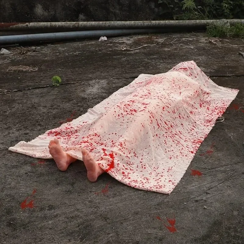 

Halloween Decor Lying Inflatable Corpse Prop with Caution Tape Mannequin for Haunted House Horror Isolation Room Party Use