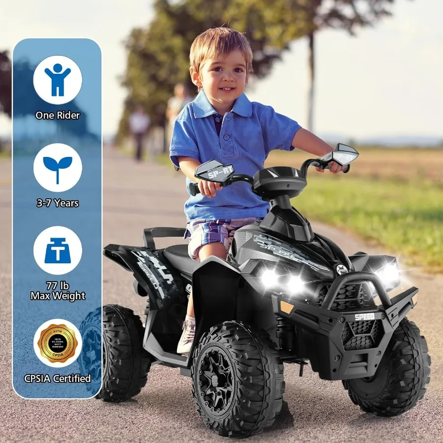 ATV 12V 四輪クワッドおもちゃ車両、音楽、ホーン、高速・低速、LEDライト付き、電動乗用玩具、バッテリー駆動