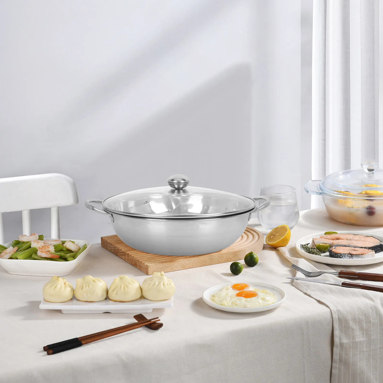 1 Juego de Olla de Acero Inoxidable Engrosada de Doble Sabor para Hot Pot, Utensilio de Cocina Doméstico con Doble Asa, Olla para Cocina a Gas, Olla de Sopa de Doble Cara