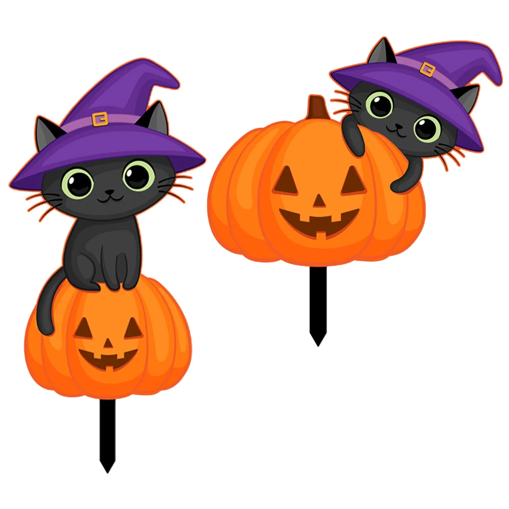 Черный кот, кол, Хэллоуин, тыква, двор, вставка, сад, праздничное украшение для вечеринки, акриловые украшения, вывески