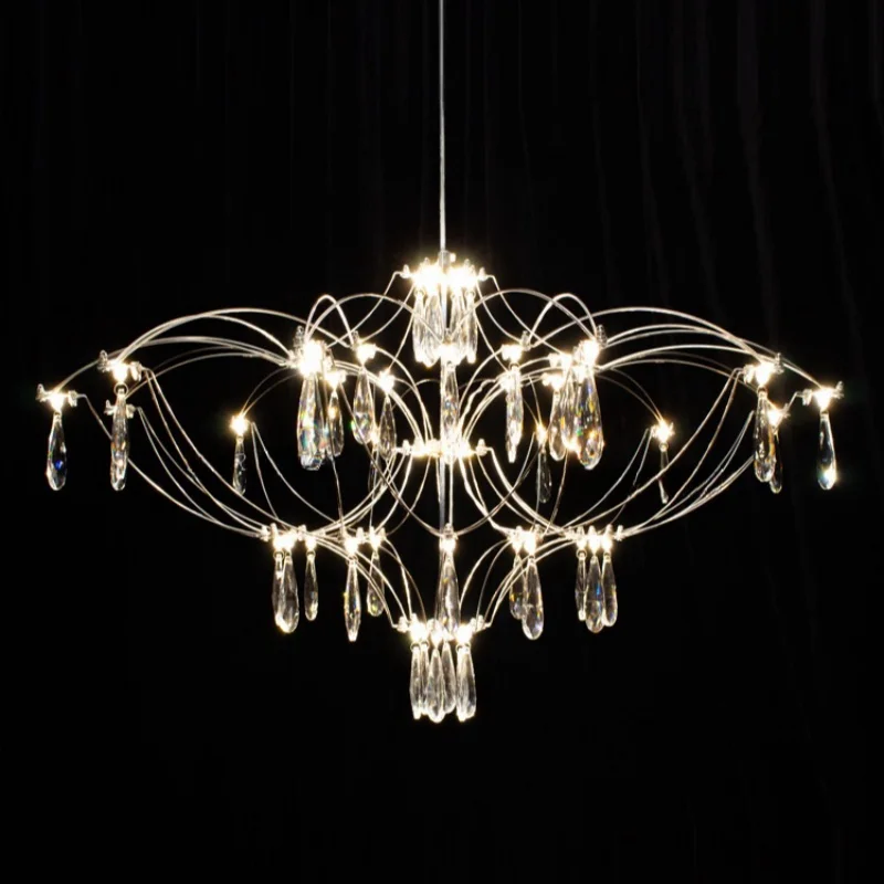 

Italian Luxury Stainless Steel Crystal Living Room Chandelier Villa Dining Room Designer Starry Sky Firefly Chandelier