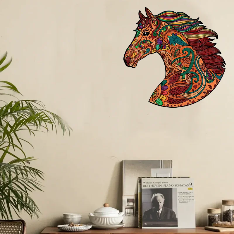 Conjunto de quebra-cabeça de cavalo alienígena de madeira brinquedos de madeira natural para jogos de família nano cola grátis