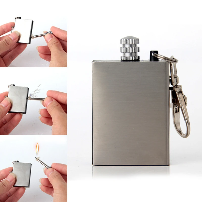 Kerosene Lighter Metal Shell Keychain Waterproof and Windproof Lighter Outdoor Survival Camping Barbecue Small Tool