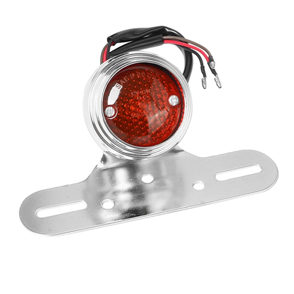 Black Motorcycle RED Brake Tail Rear Light Bulb License Plate for Harley Chopper Bobber Custom 12V Cafe Racer