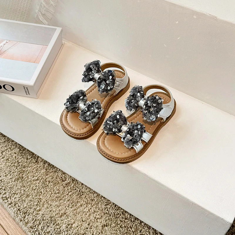 

Fashion Toddler Gilrs Sequins Bowknot Sandals Beach Shoes Kids Infant Open Toe Slippers Water Sheos Casual Sandalias 6-12 Years