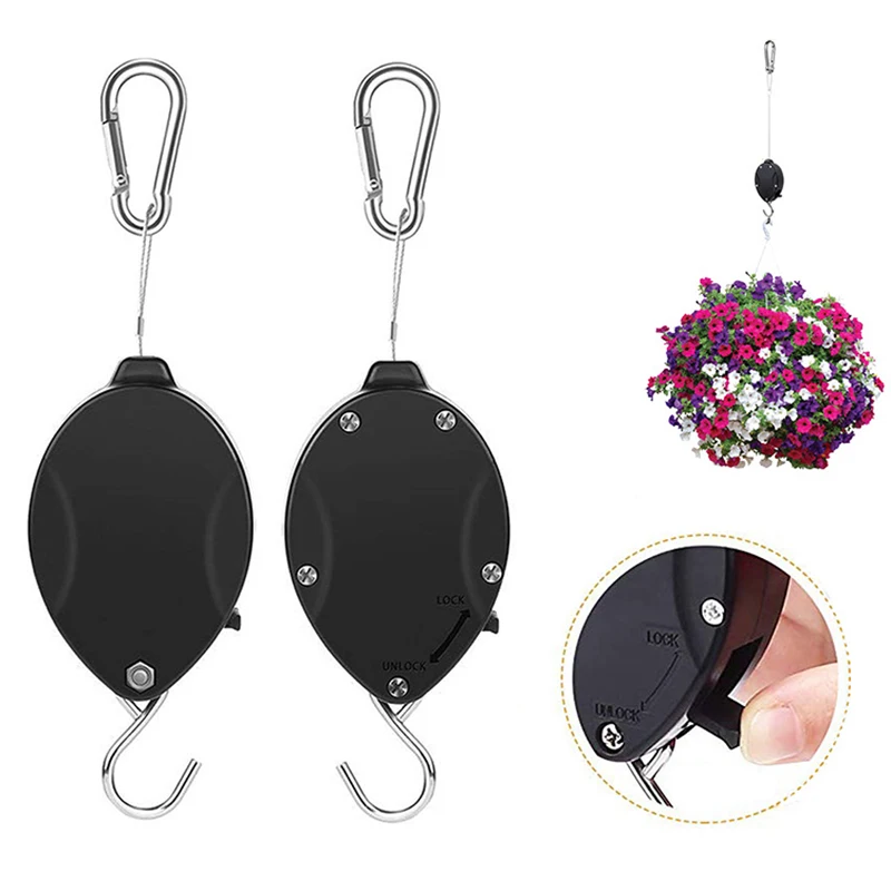 Retractable Plant Pulley Adjustable Flower Basket Hook Garden Hanging Basket Flower Pot Hook Bird Cage Home Decoration