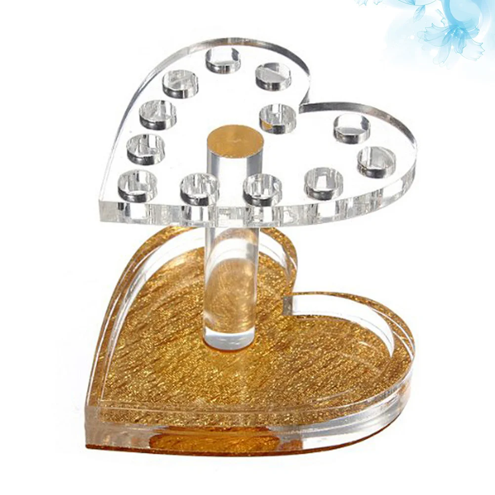 

1pc Heart Shaped Art Pen Holder Golden Transparent Portable Stand For Uv Gel Polish Tool Organizer Rack Brush Tool Stand