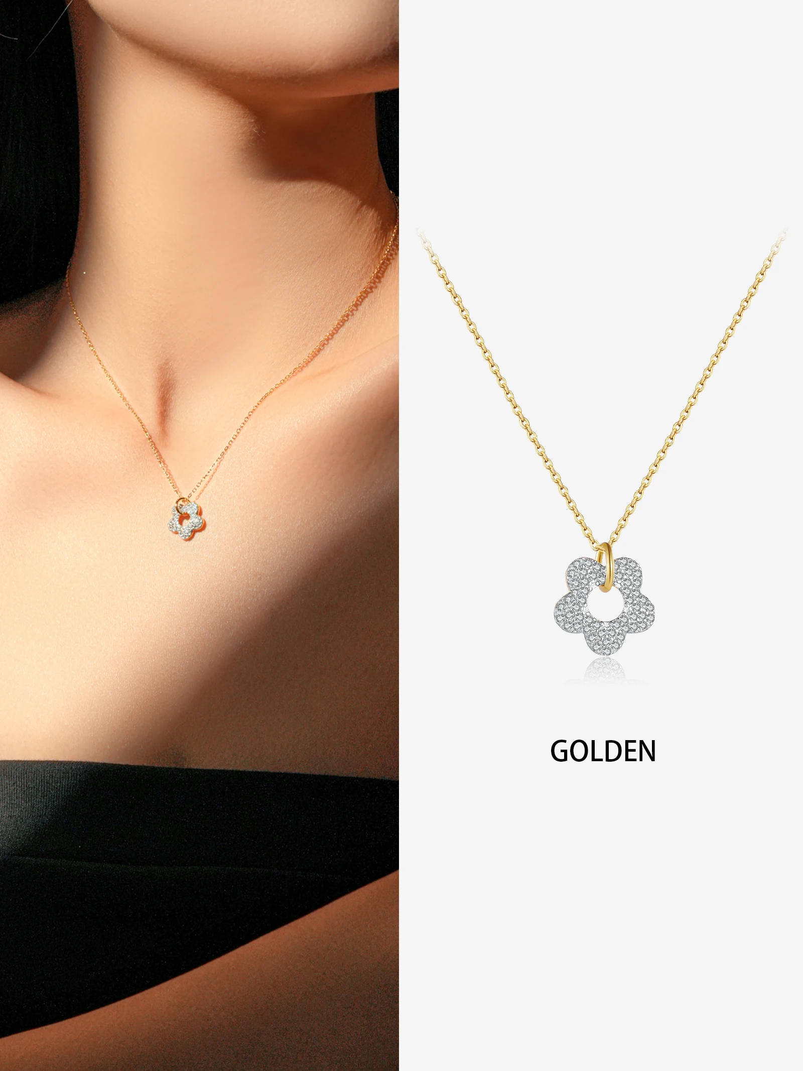 

ANDYWEN Серебряное ожерелье с цветочным принтом 925, кулон с цветком CZ, романтические украшения для женщин, подарочная коробка в комплекте, милая повседневная одежда