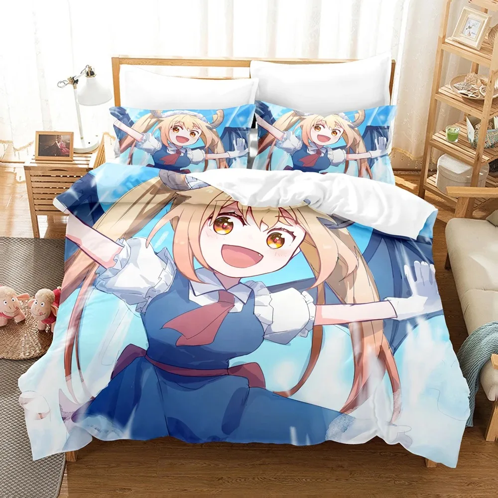 3D Printed Anime Miss Kobayashis Dragon Maid Kanna Bedding Set Boys Girls Twin Queen Size Duvet Cover Pillowcase Bed Kids Adult